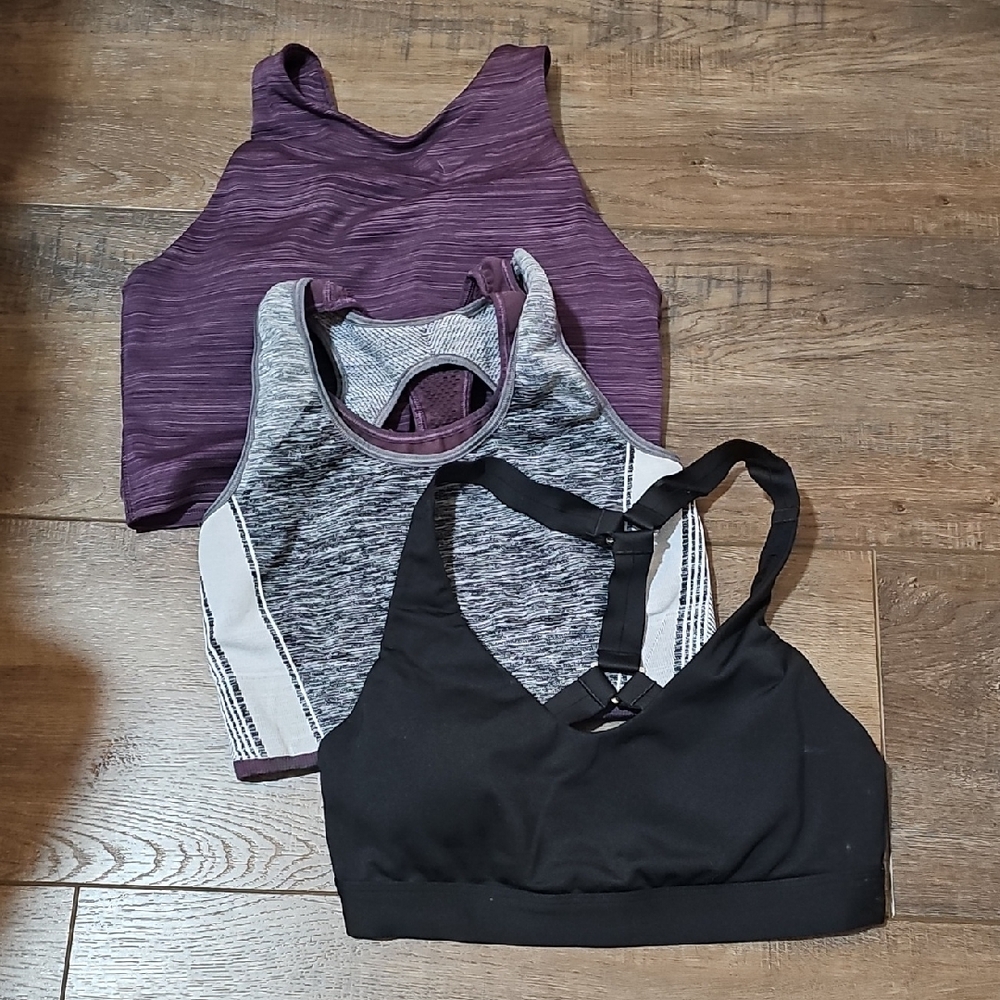 Athleta Set of Three Sports Bras in Purple, Gray, and Black Size Small